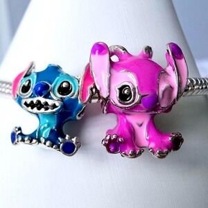 Blue & Pink Lilo & Stitch Angel-inspired Bead Charm Fits Snake Chain Bracelets